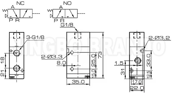 3A210-06 Valve pneumatique pilote d'air normalement ouverte normalement fermée 3/2 voie