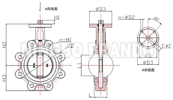 DN40 à DN800 soupape papillon sans tête de type lug avec siège à dos rigide