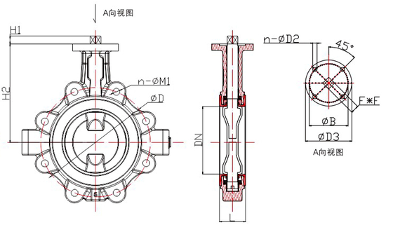 DN40 à DN600 Ventilateur papillon sans tête de type lug avec revêtement en PTFE