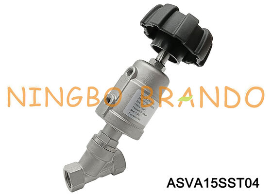 Vanne à siège incliné 1/2'' DN 15 vapeur pneumatique en acier inoxydable avec poignée réglable d'ouverture