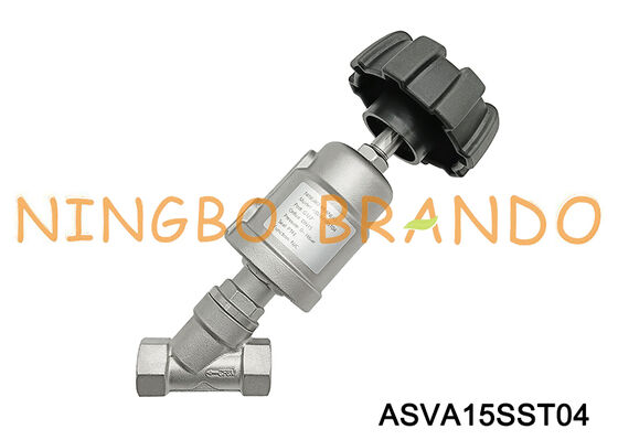 Vanne à siège incliné 1/2'' DN 15 vapeur pneumatique en acier inoxydable avec poignée réglable d'ouverture