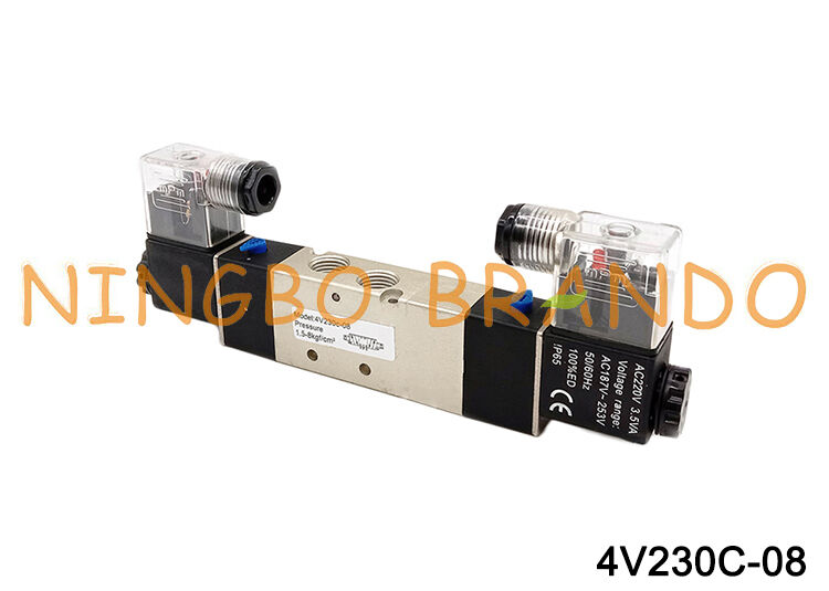 Électrovanne pneumatique 4V230C-08 12V/24V/110V/220V, 5 voies, 3 positions