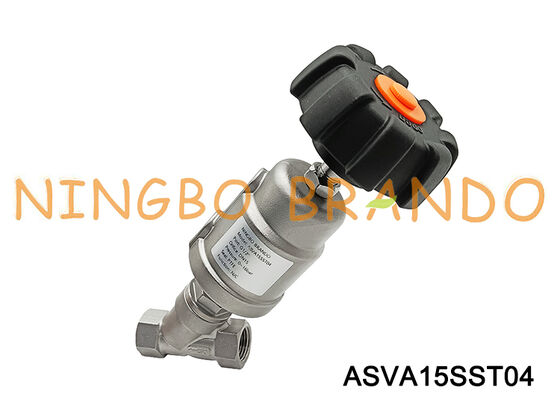 Valve de siège pneumatique à angle de vapeur en acier inoxydable, 1/2 pouces, avec poignée de réglage de l'ouverture